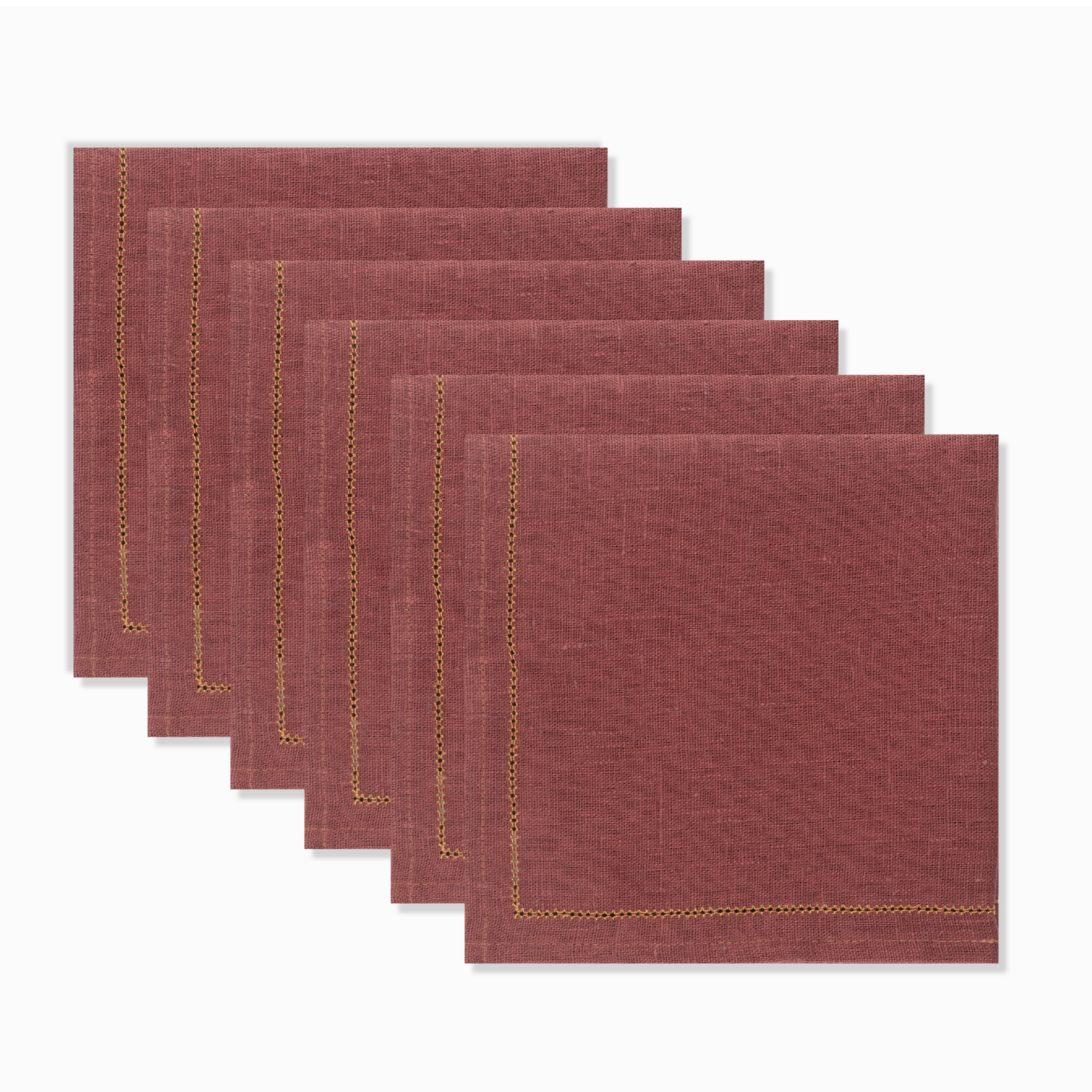Set of Marsala Napkins with Ochre Hemstitch
