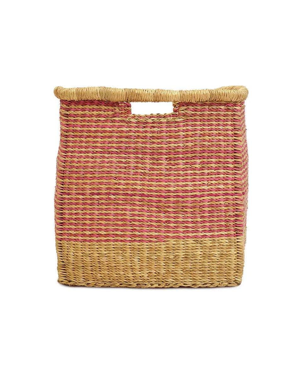 SUHUMA: Pink Striped Square Storage Basket