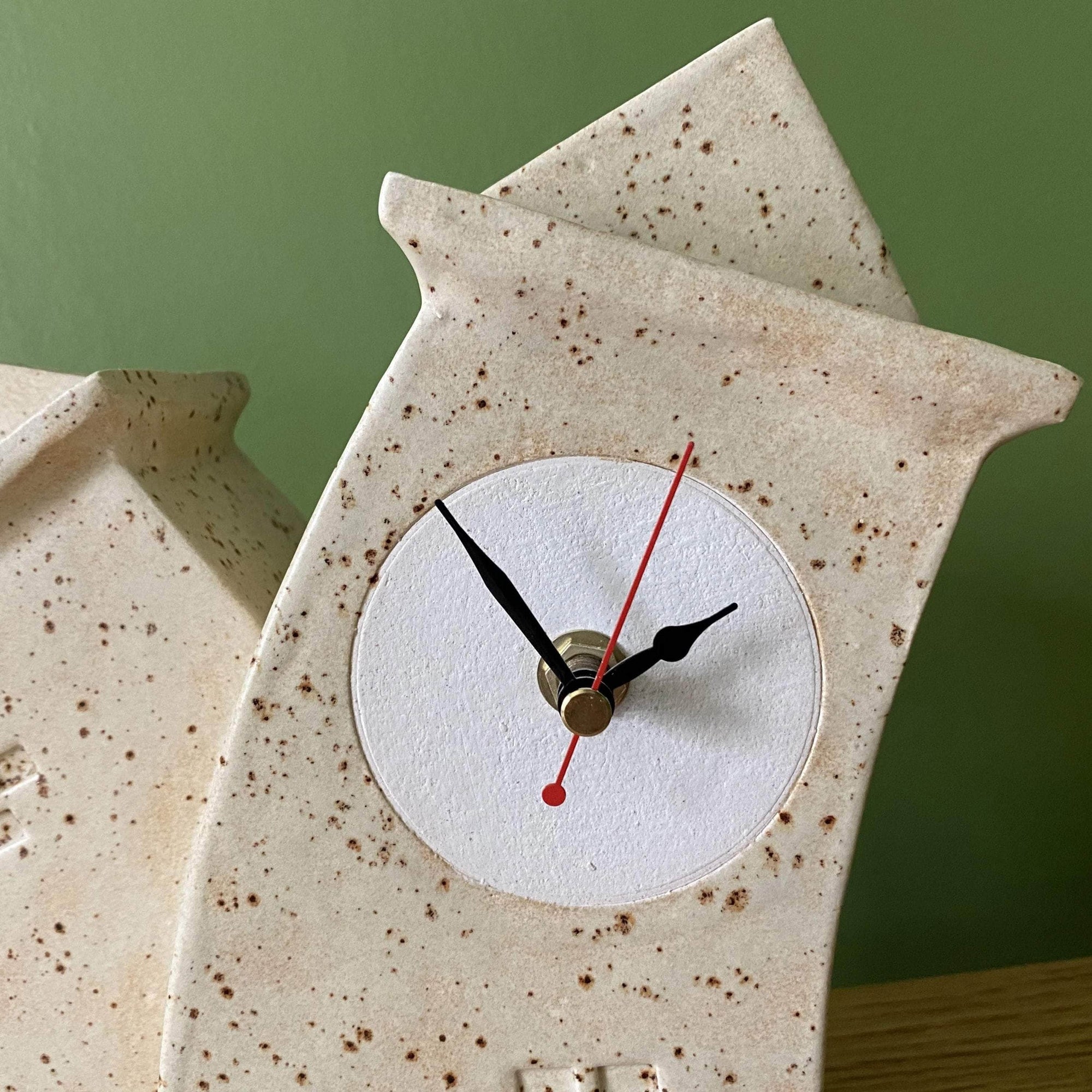 Double Ceramic Mantel Clock - Oatmeal Glaze