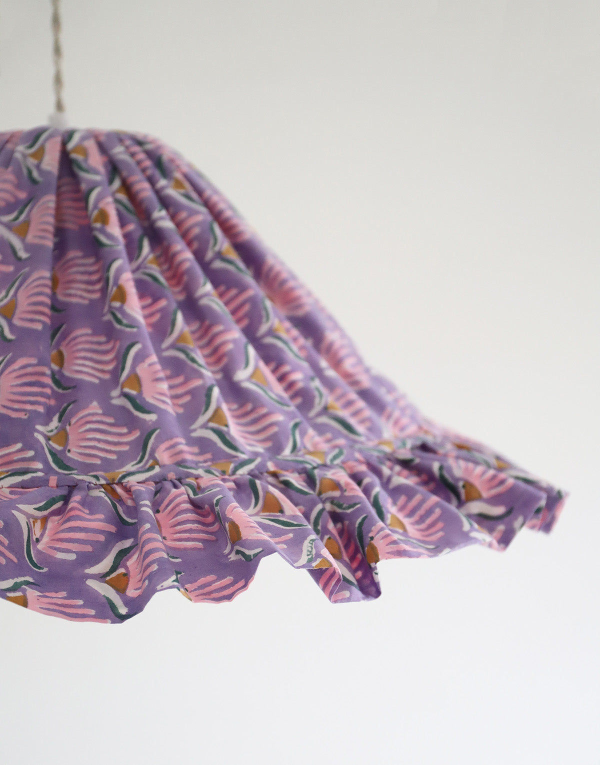 Conical Pendant Light with Emilia Ruffle “Purple Shell Flowers”