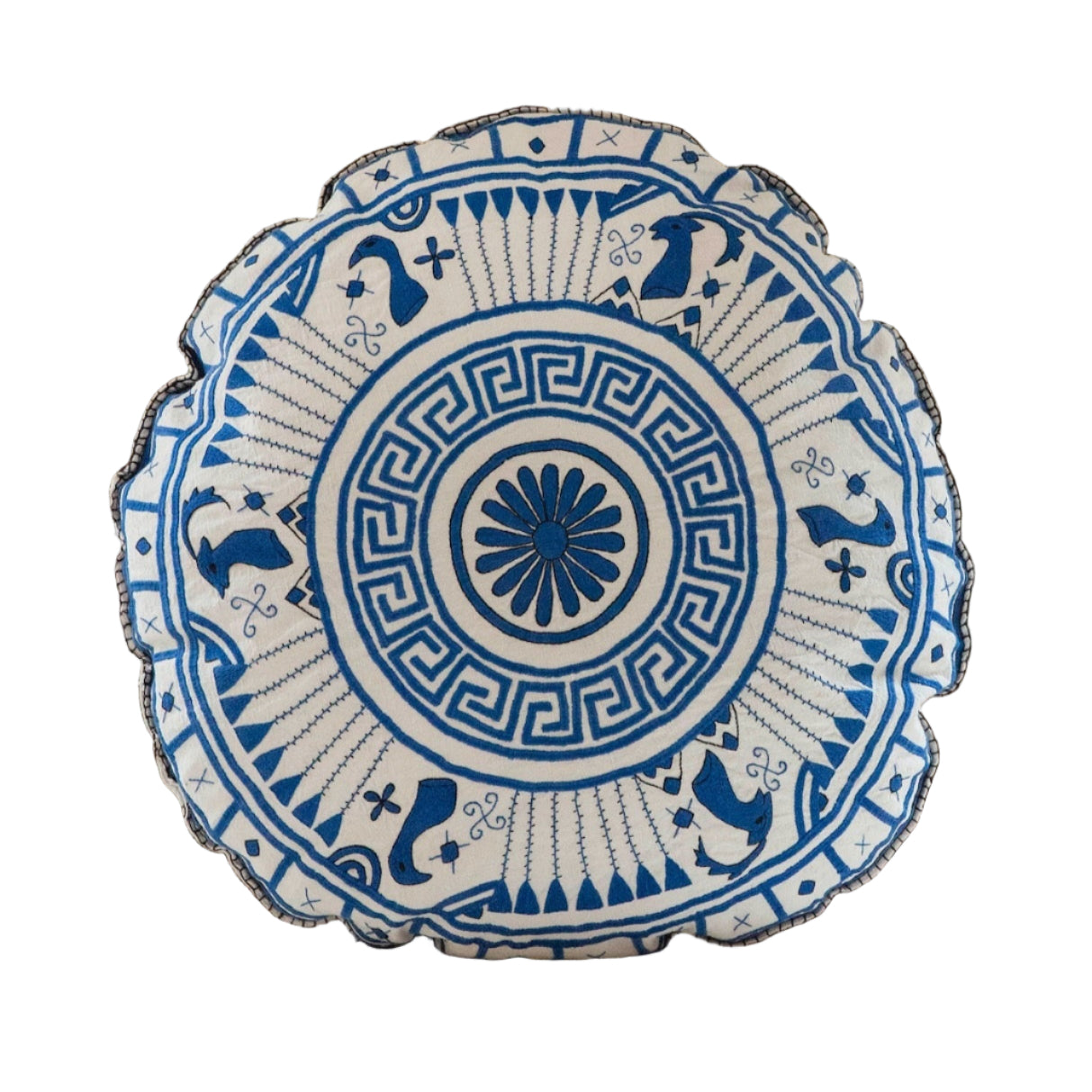 Mycenaean Bloom Vintage Pillow - Blue