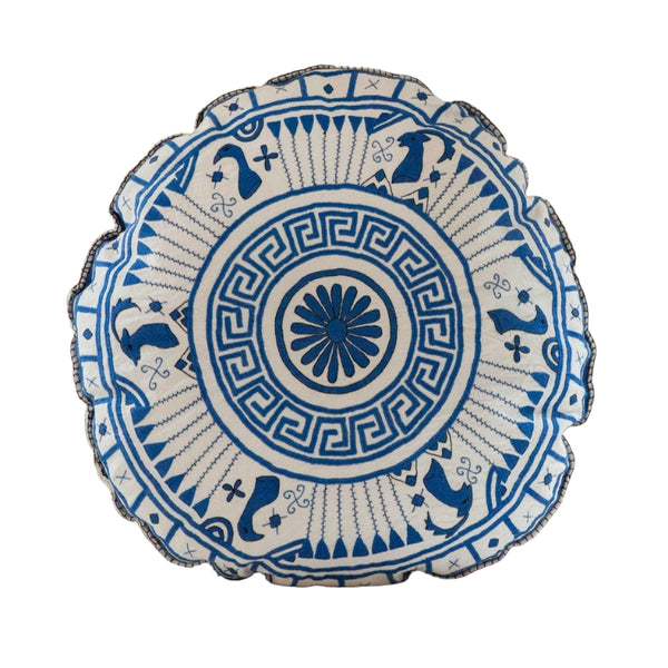 Mycenaean Bloom Vintage Pillow - Blue