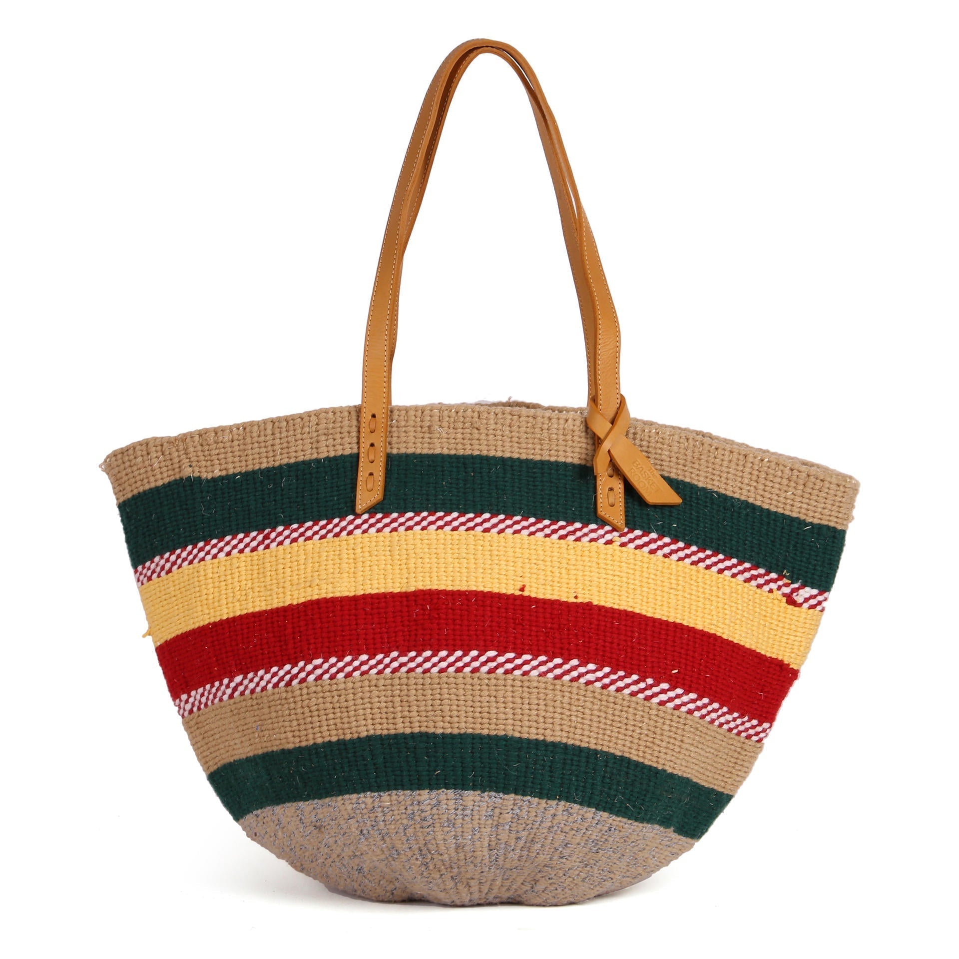 MAHAMRI: Handwoven Green, Red and Sand Wool Tote Bag