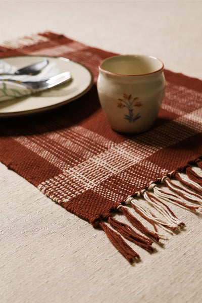 Handwoven Placemats- Set of 4 - Brick Red