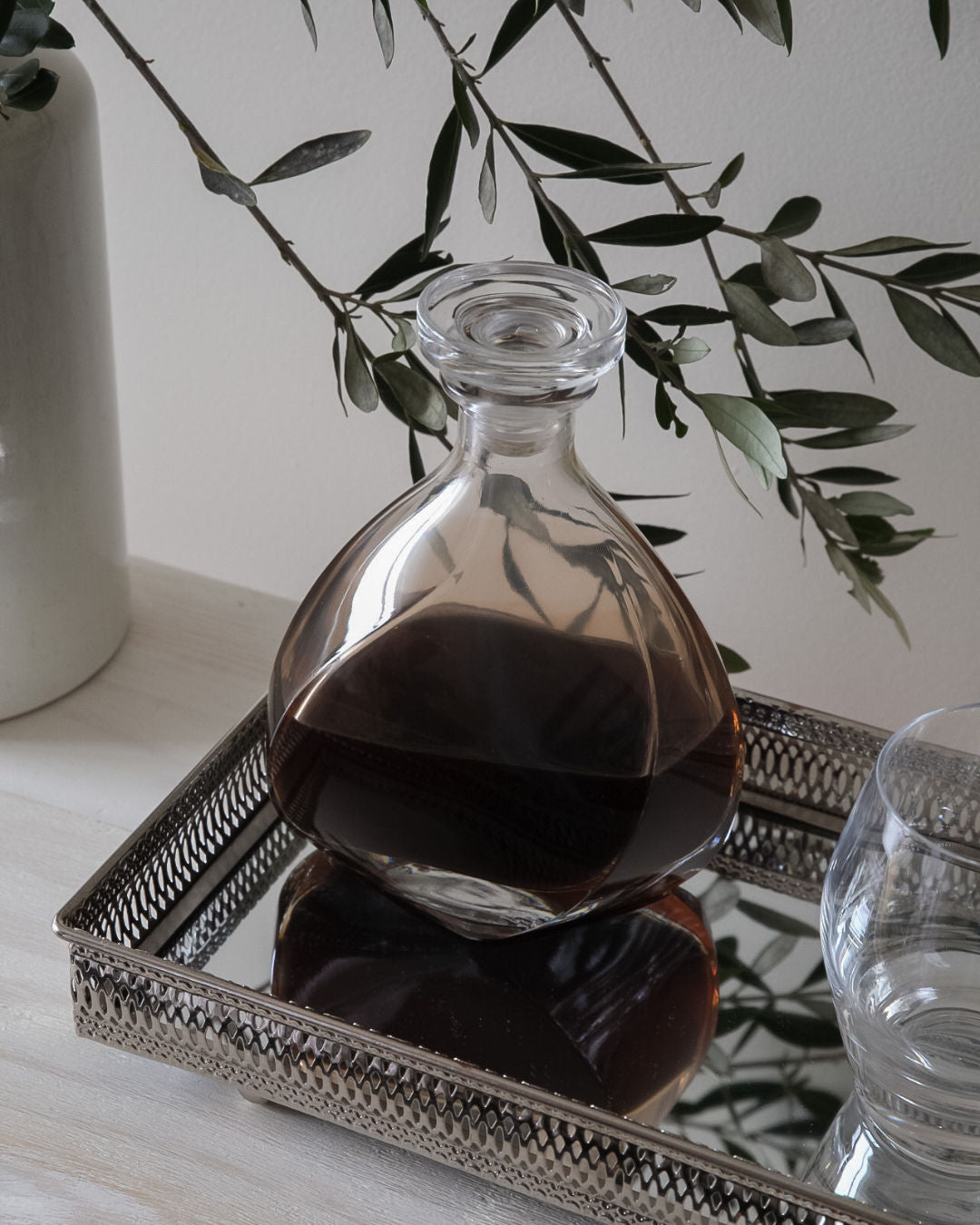 Rectangular Silver Tray with Mirror