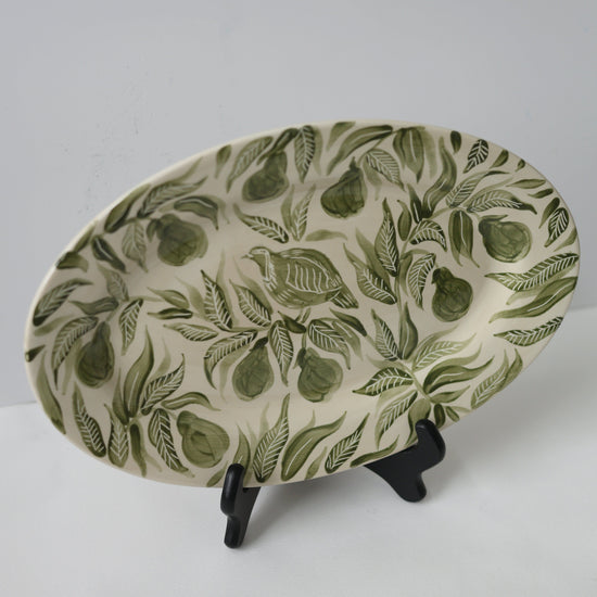 Partridge in a Pear Tree Sgrafitto Hand Painted Platter 04
