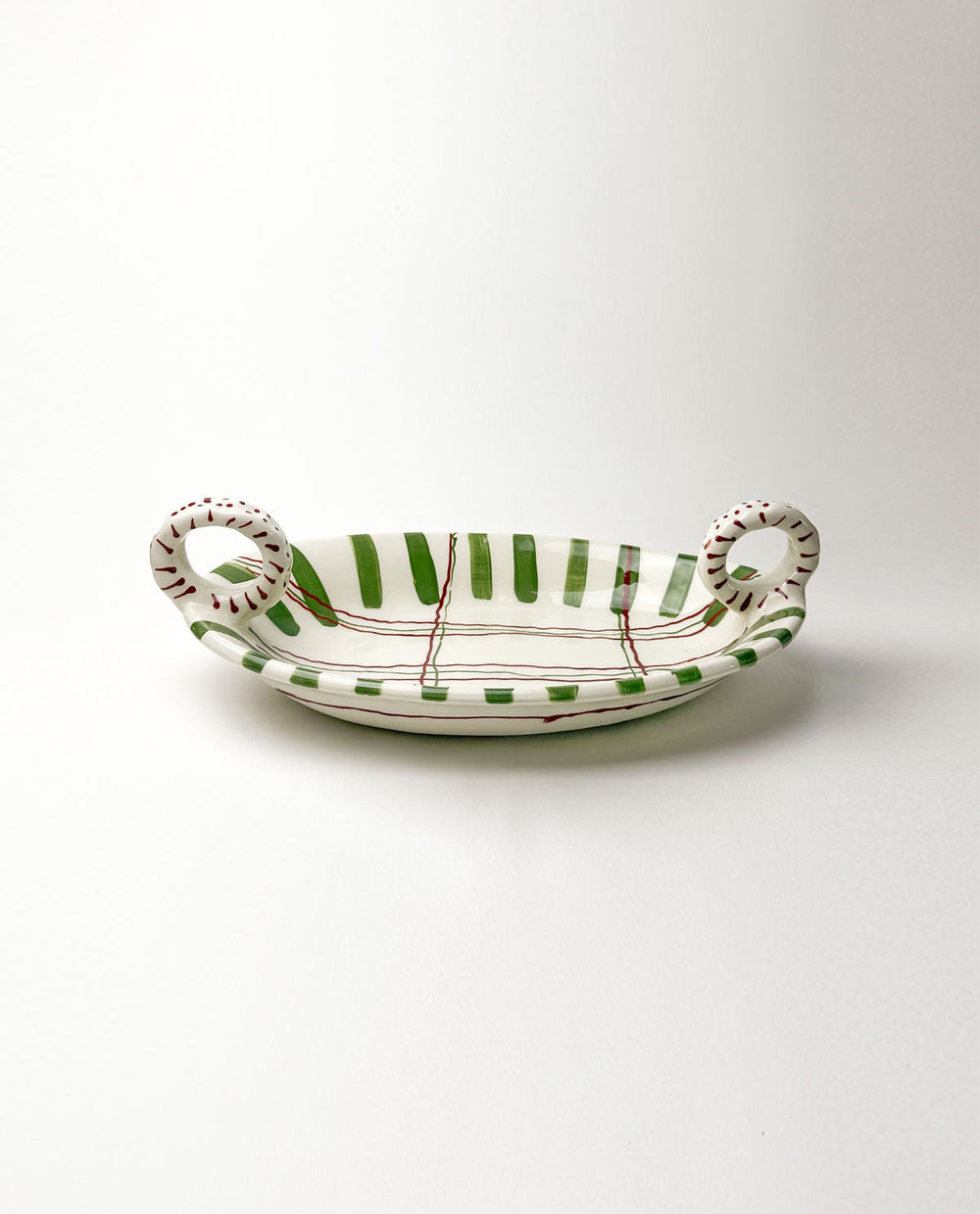 Festive Handmade Ceramic Platter with Handles