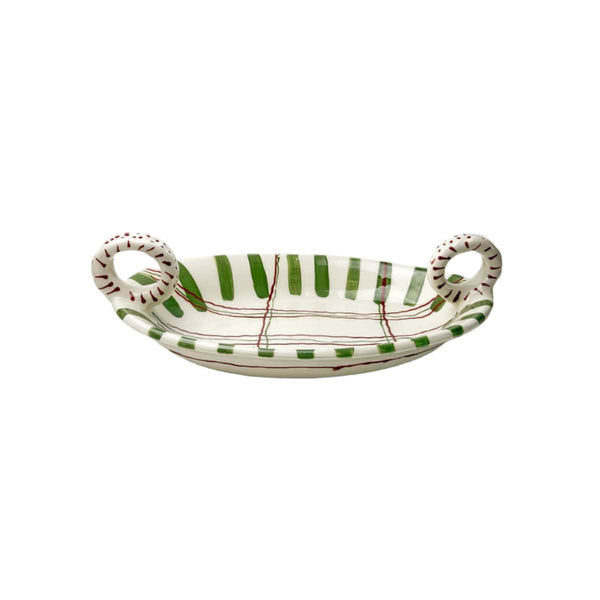 Festive Handmade Ceramic Platter with Handles