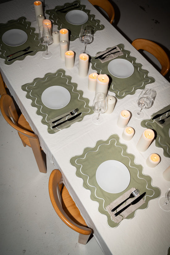Wavy Linen Napkins Beige/Sage - Set of 2