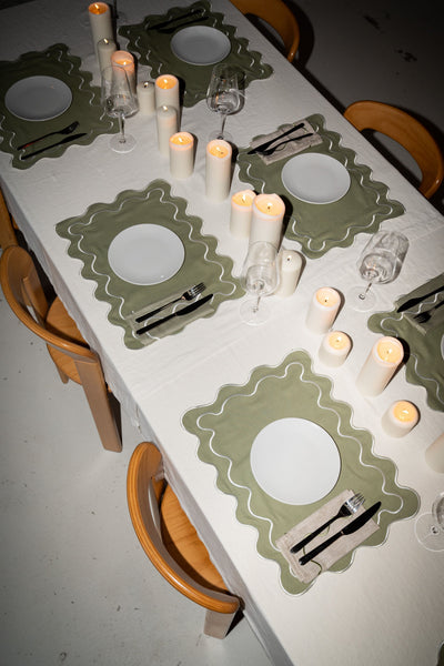 Wavy Linen Napkins Beige/Sage - Set of 2