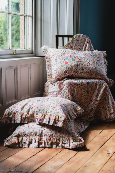 Oblong Ruffle Cushion Made With Liberty Fabric Linen Garden