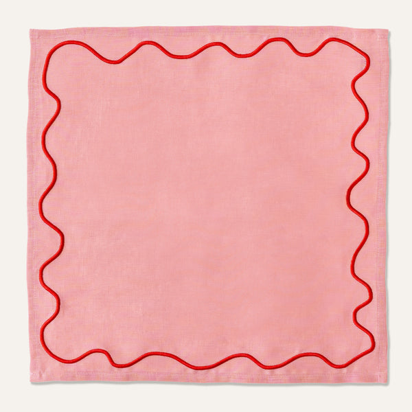 100% Linen Napkin Set Wavy Pink