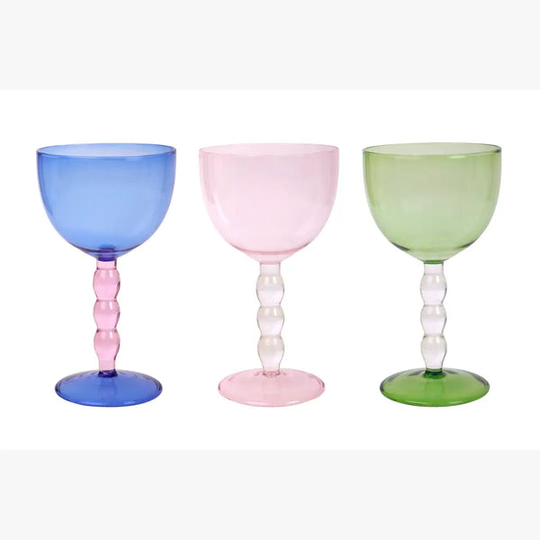 Blue Bubble Stem Cocktail Glass , 6.2 x 3.5 Inches (Set of 2)