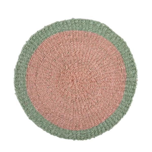 ZAMBARAU: Dusty Pink and Sapling Green Sisal Circular Placemat