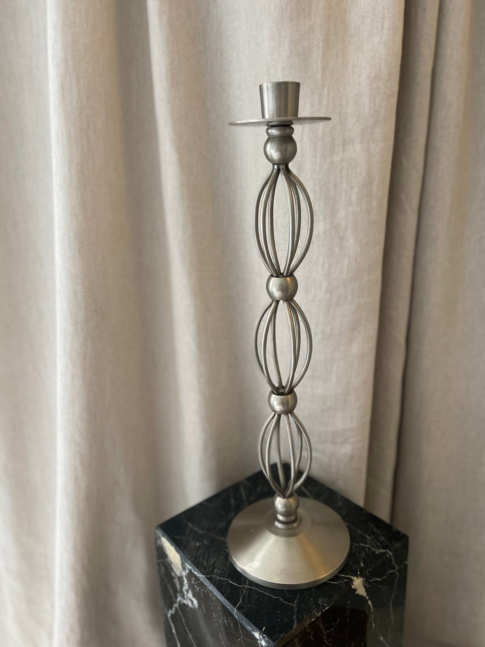 Large Pillar Silvertone Candlestick