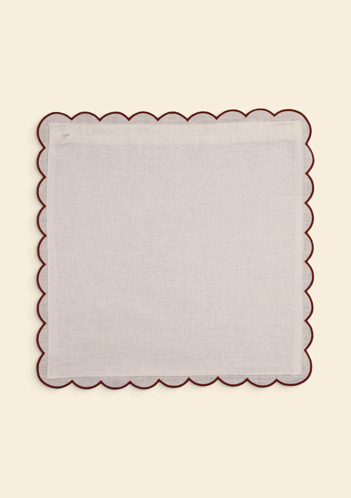 The White & Red Ochre Scalloped Linen Square Cushion