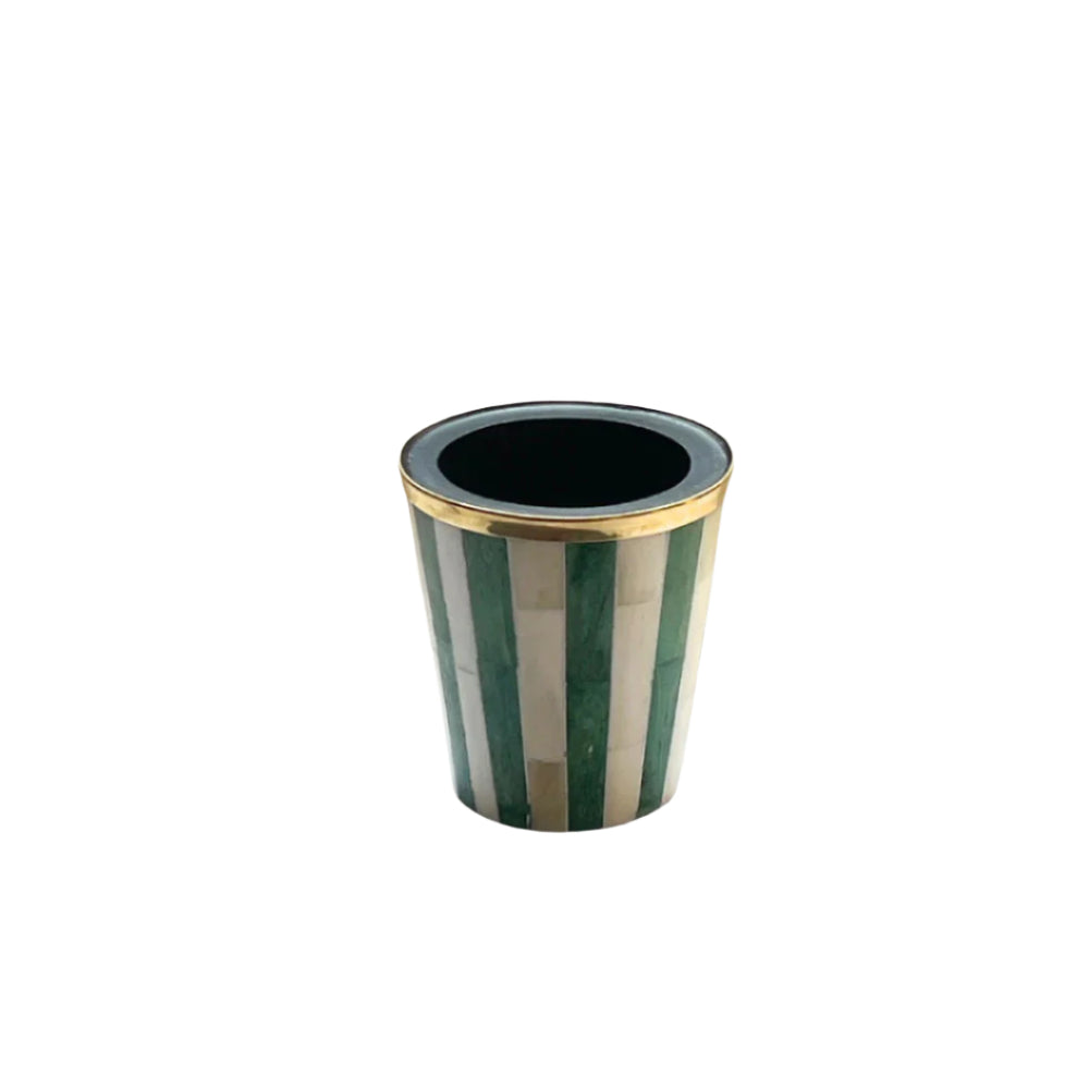 Inlay Brush Pot | Green & White | Striped