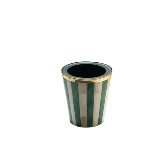 Inlay Brush Pot | Green & White | Striped