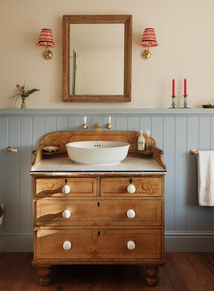 Minni Wallpaper - Bryony Blue and Soft Red