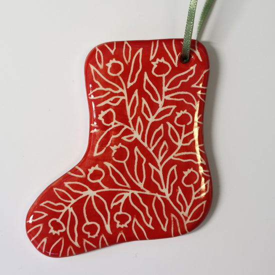 Hand Painted Ceramic Christmas Stocking Ornament