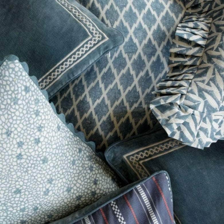 Shisho Embroidered Velvet Cushion - Indigo Blue