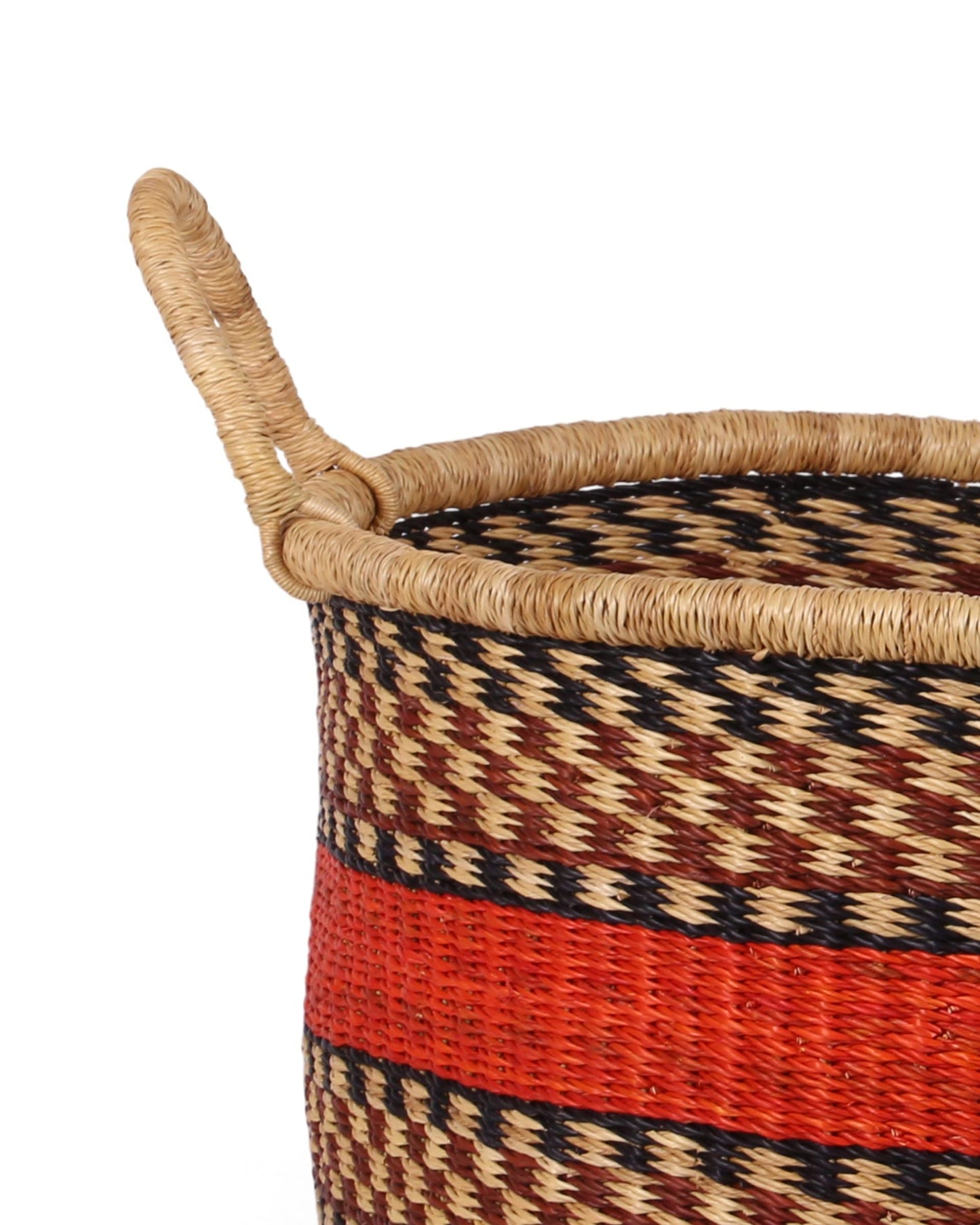 MADONUDENU: Medium Orange, Brown and Black Floor Storage Basket with Handles