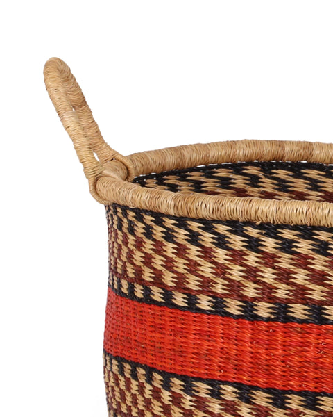 MADONUDENU: Medium Orange, Brown and Black Floor Storage Basket with Handles