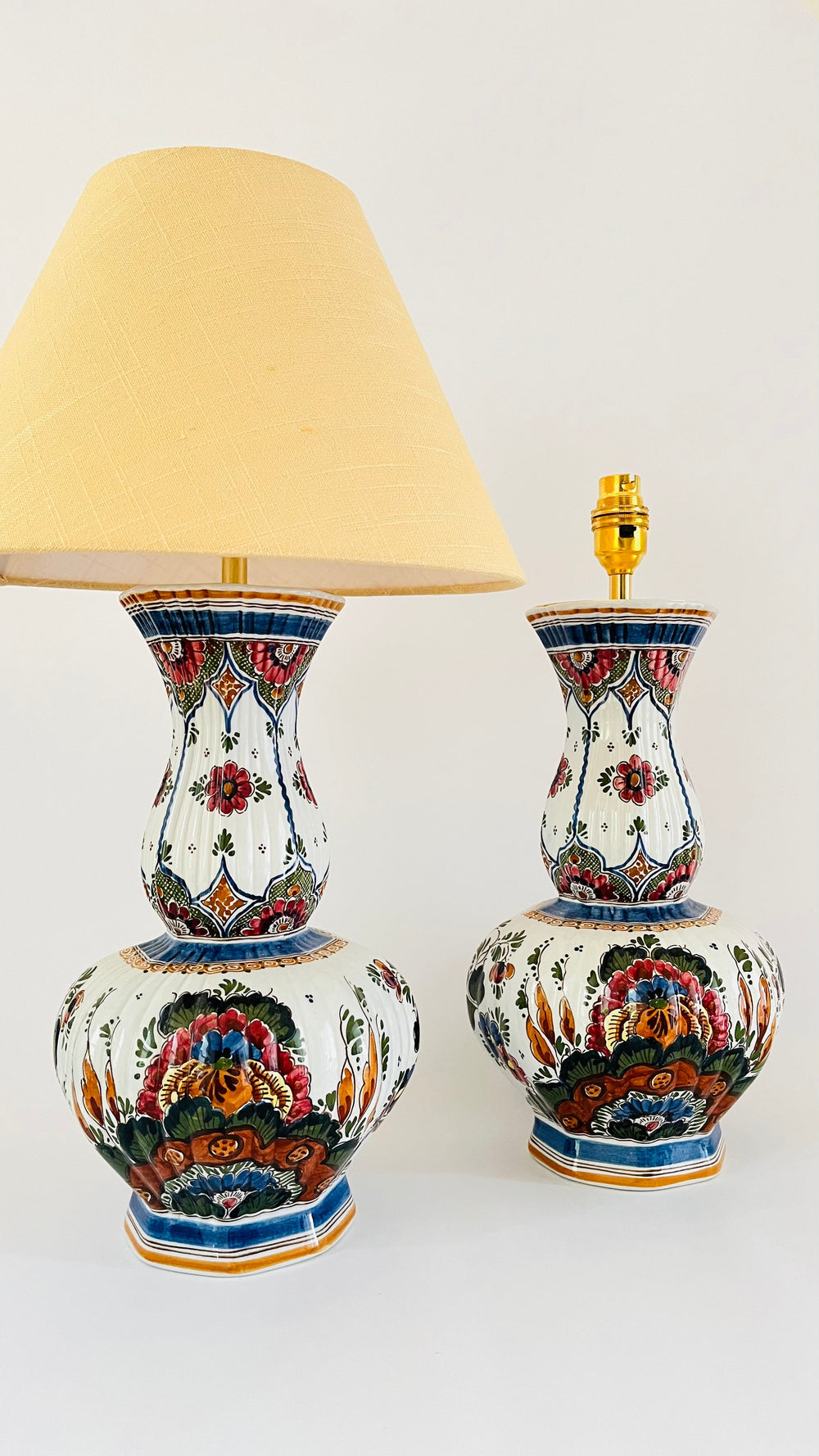 Large Antique Delft Polychrome Lamp