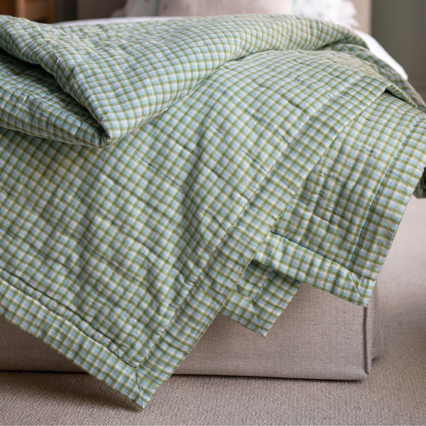 Quilted Single Bedspread - Greenhouse Gingham