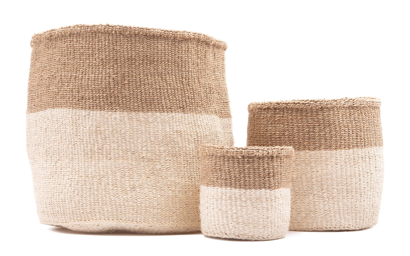 CHAMA: Khaki & White Colour Block Storage Basket