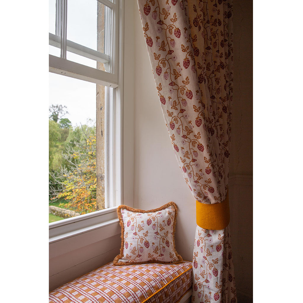 Strawberry Block Printed Fabric Linen/Cotton Copper