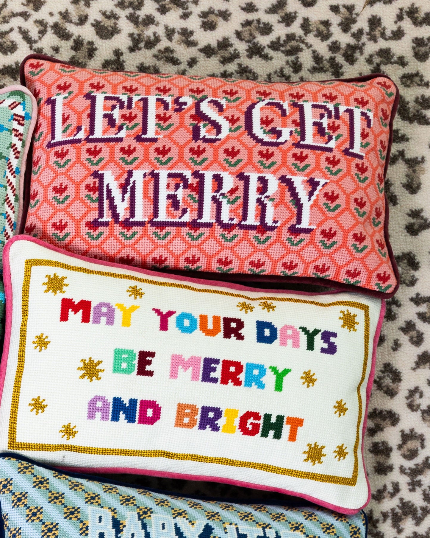 Let's Get Merry Needlepoint Pillow