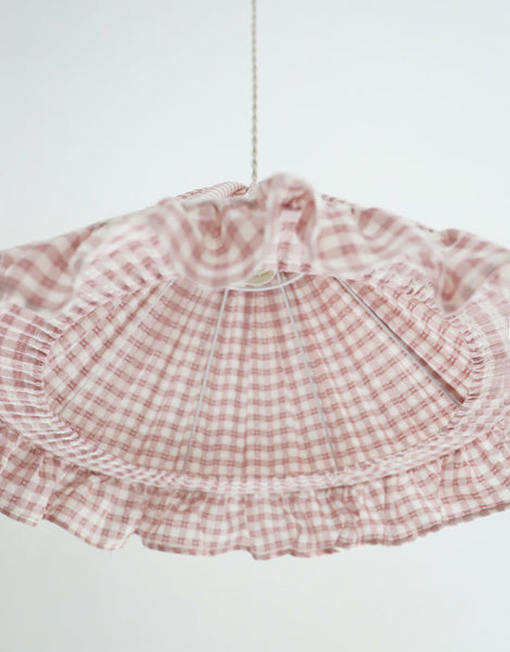 Conical Pendant Light With Ruffle Emilia “Petits Carreaux Rose”