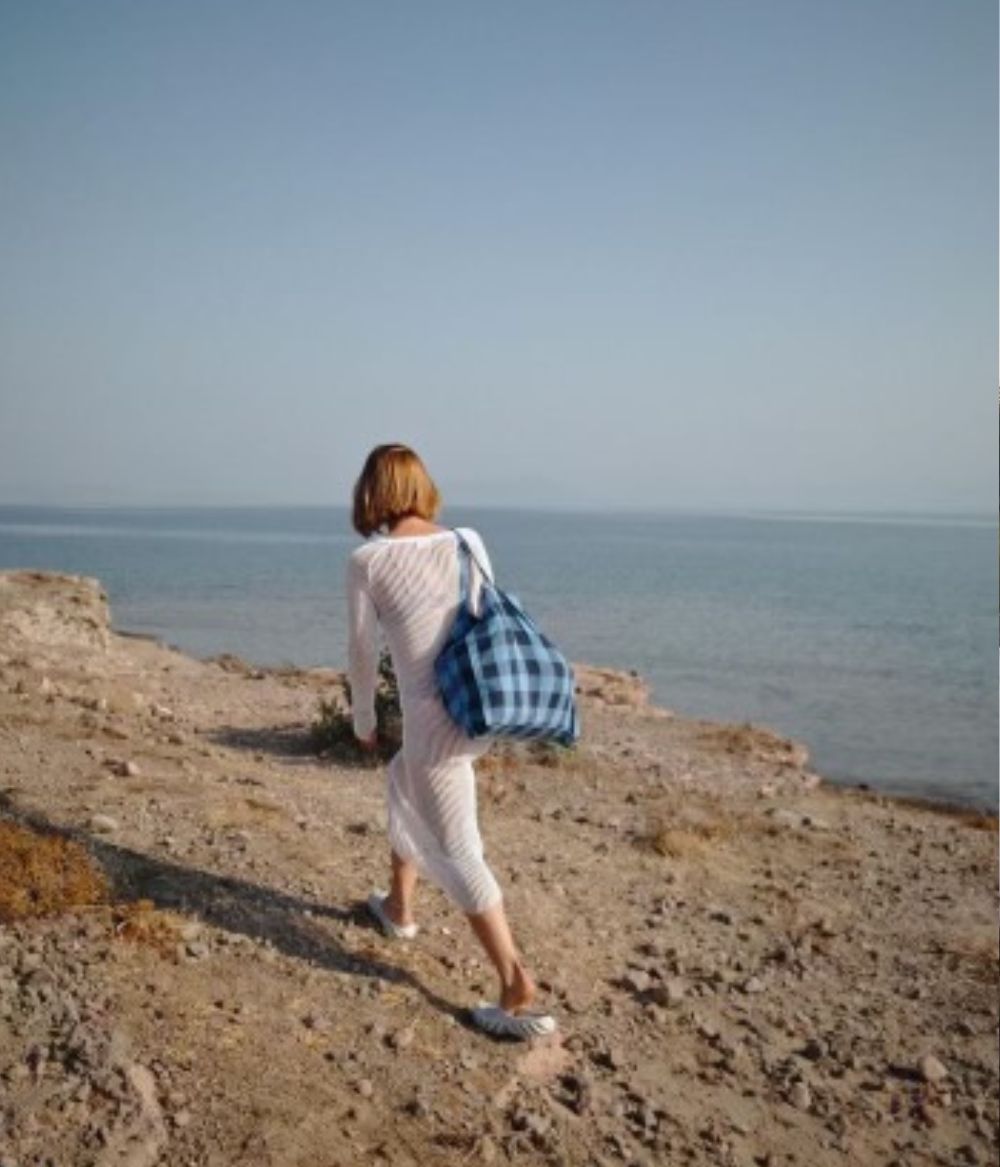 Tote Bag Checked Blue