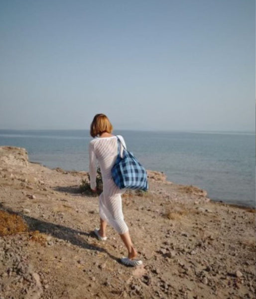 Tote Bag Checked Blue