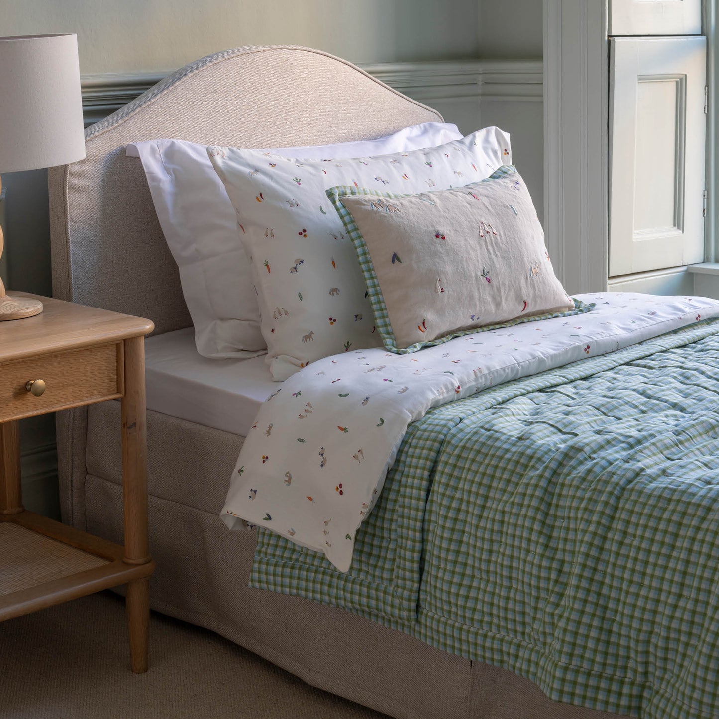 Embroidered Linen Scatter Cushion - Little Farm