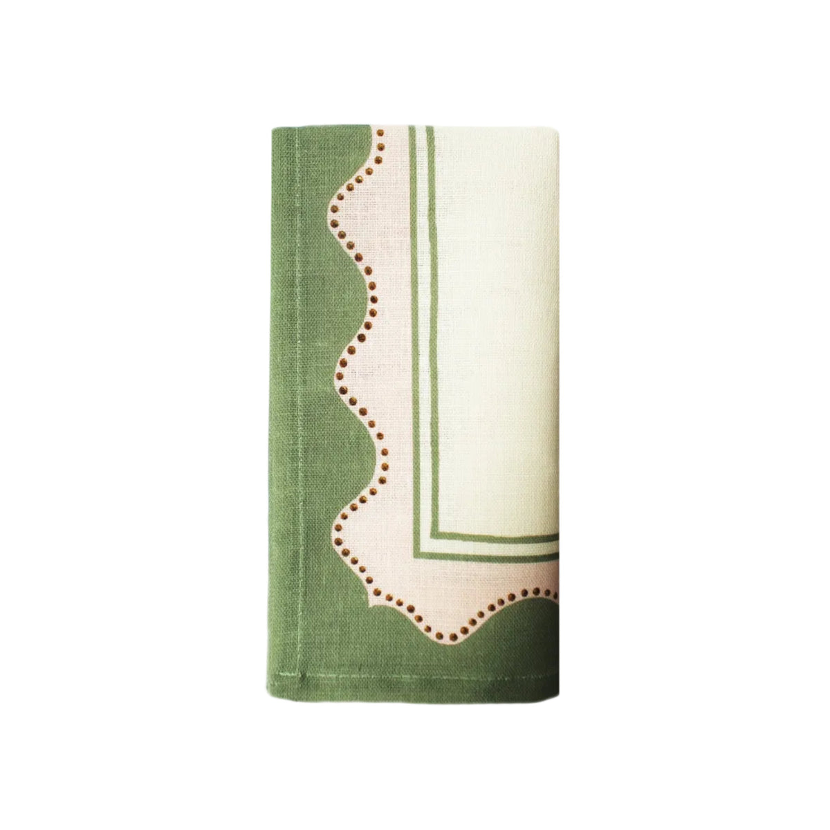 *Green and Pink Scalloped Linen Napkin