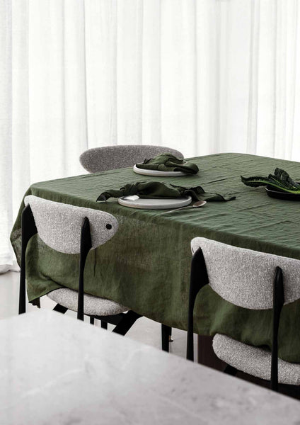 Amara Stitch 100% Linen Tablecloth - Forest Green