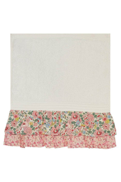 Ruffle Edge Towel Made With Liberty Fabric Betsy Blossom Pink & Mitsi Valeria