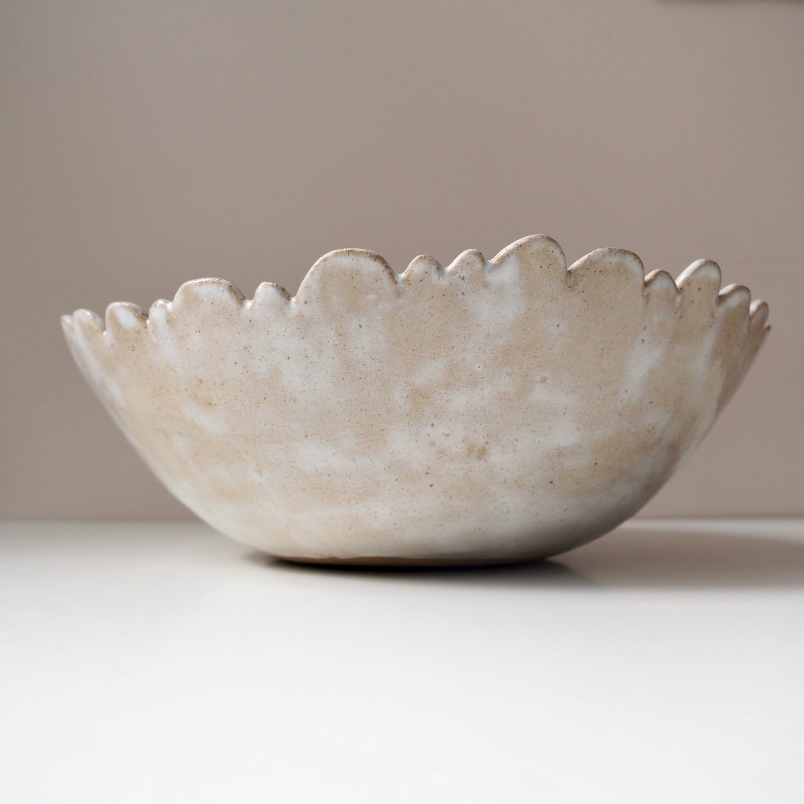 Handmade Ceramic Oatmeal Speckled Scalloped Fruit Bowl