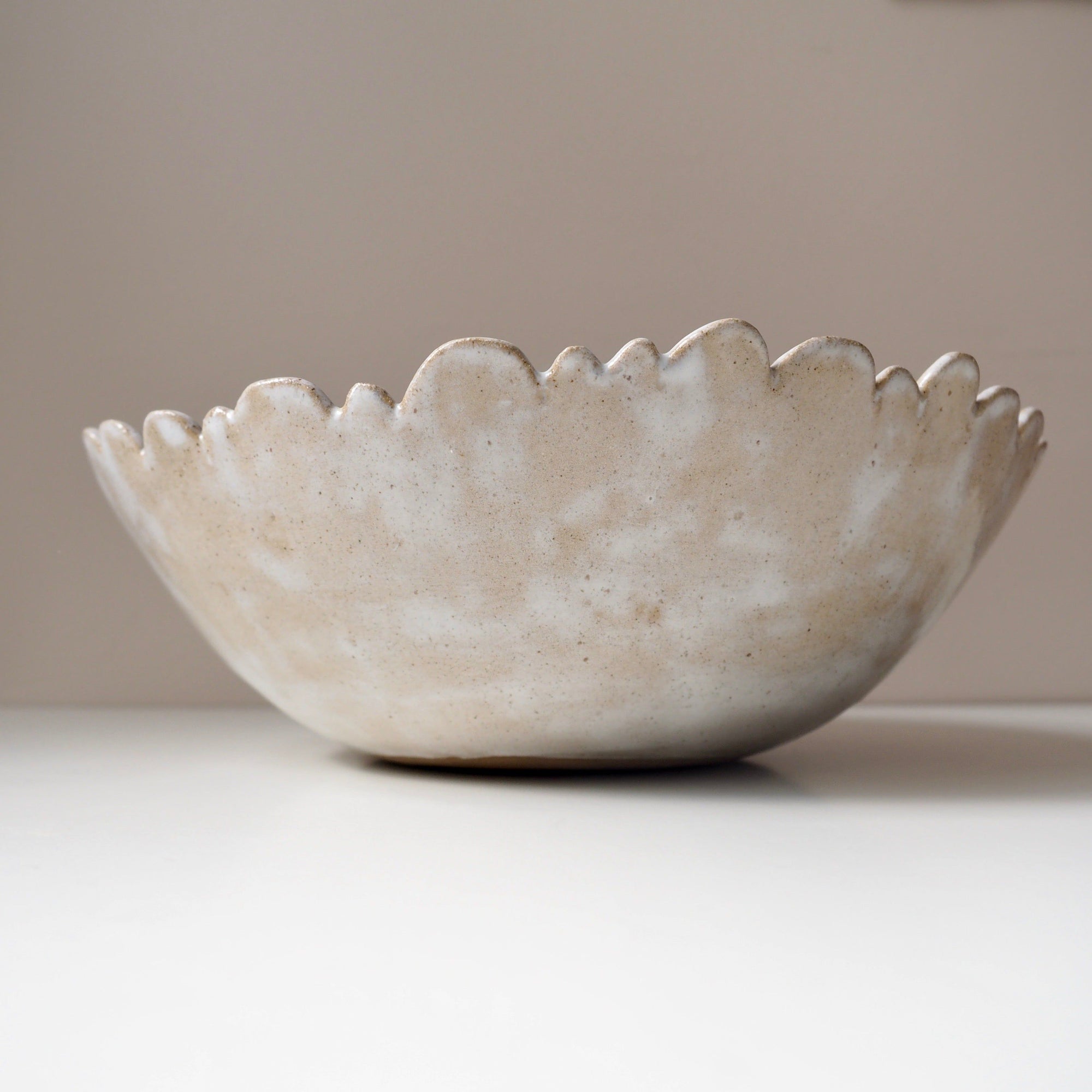 Handmade Ceramic Oatmeal Speckled Scalloped Fruit Bowl