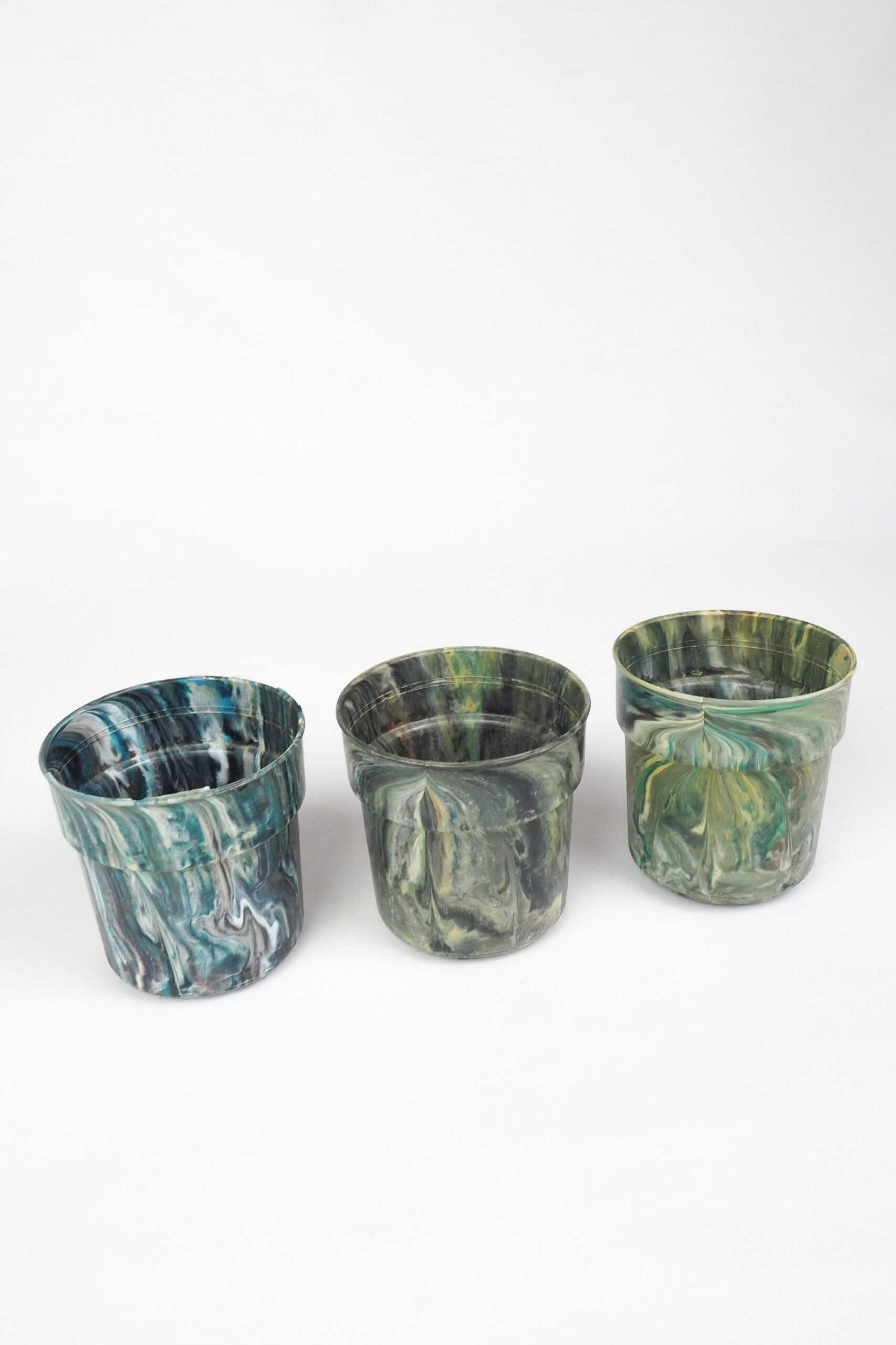 3 Vintage Marbled Plant Pots
