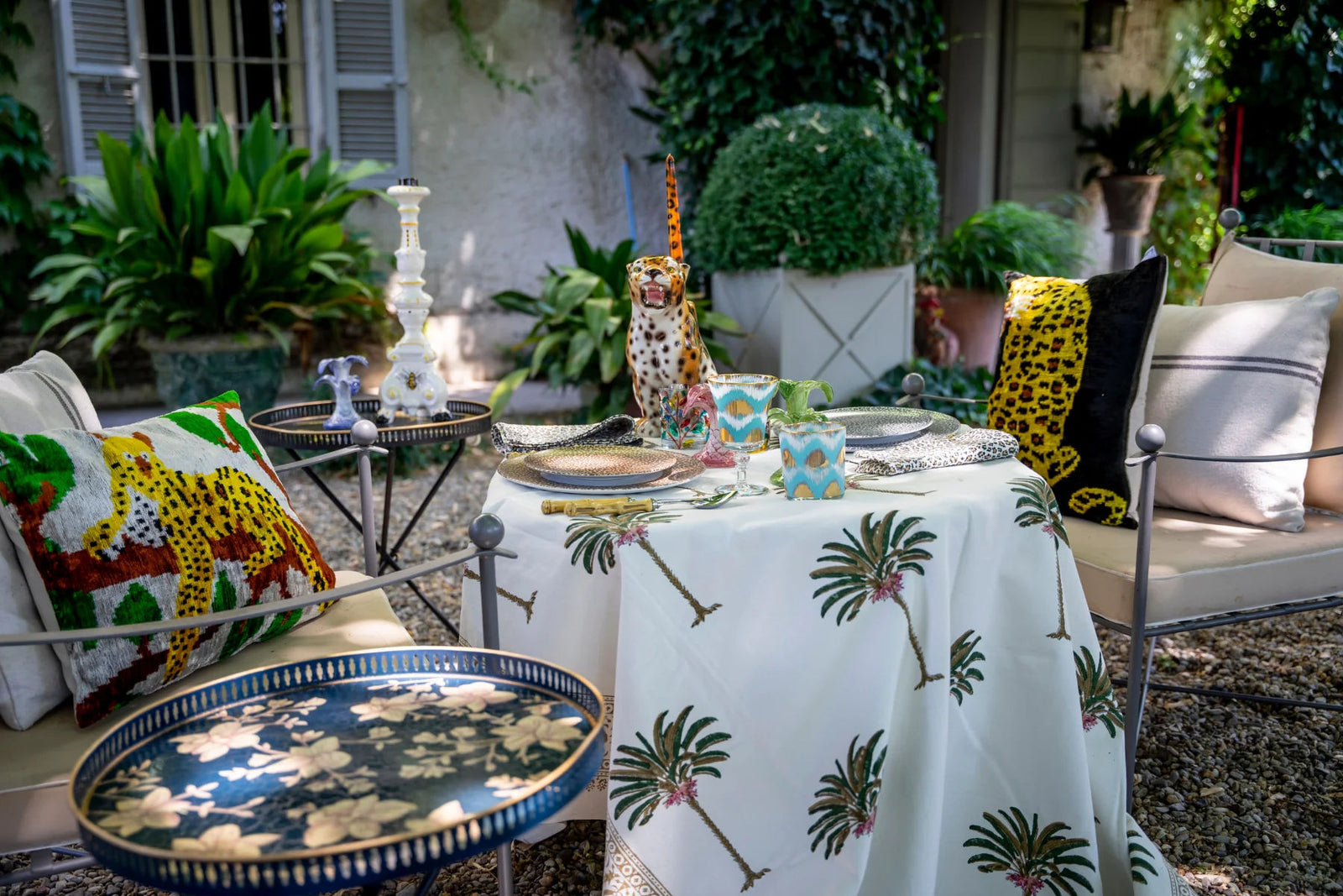 Hand-Printed Palm Cotton Tablecloth