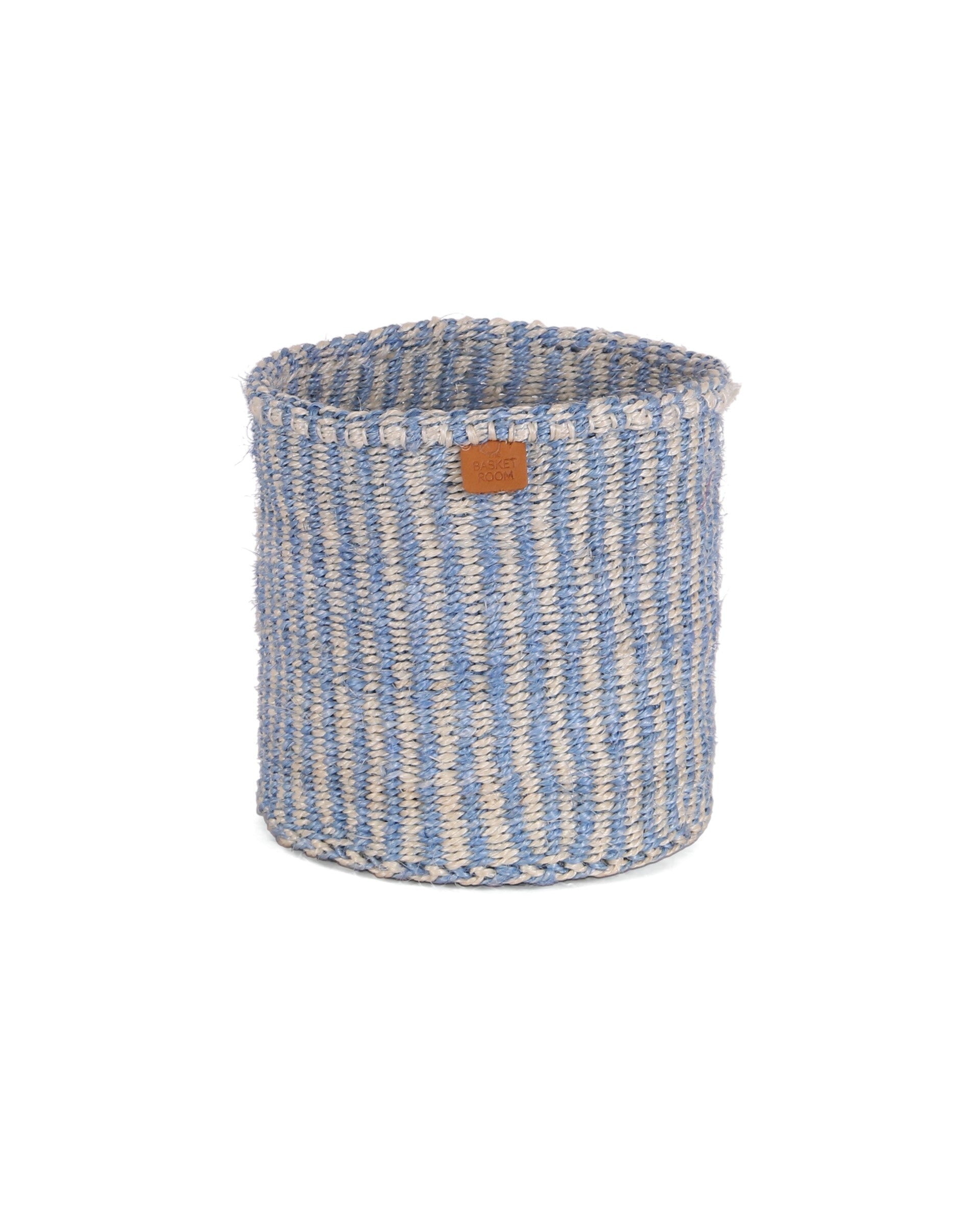 SEMA: Powder Blue and Natural Pinstripe Round Sisal Basket