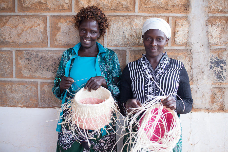 MALIZA: Grey & Neon Pink Colour Block Woven Basket