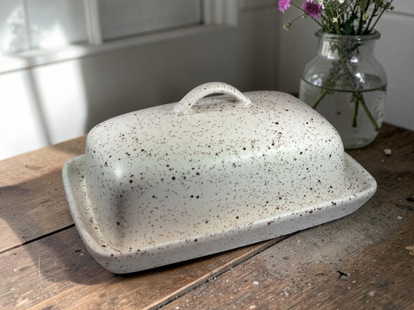 Stoneware Speckled White Butter Dish