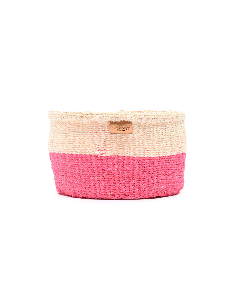 HOJI: Hot Pink Colour Block Woven Basket