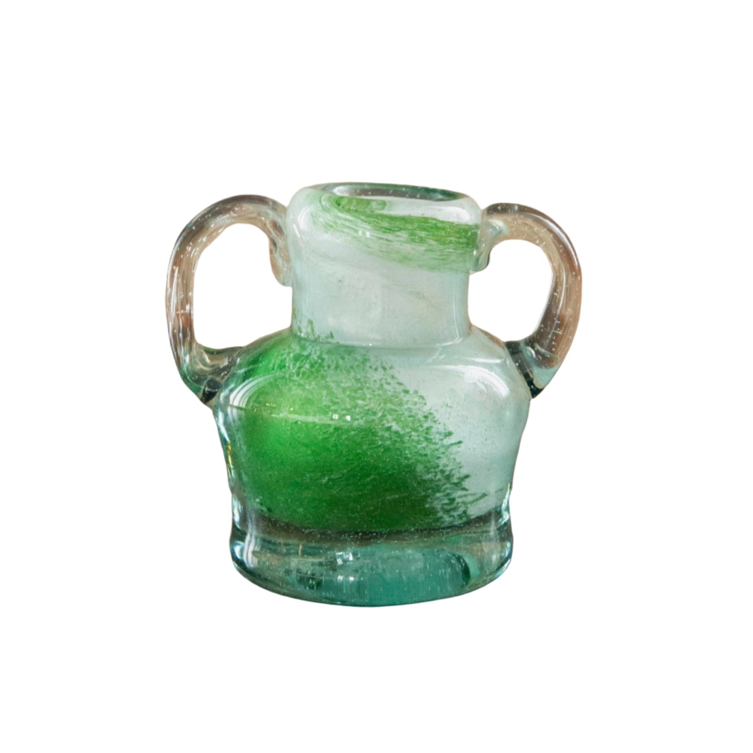 Blown Glass Amphora Vase, Green, Small