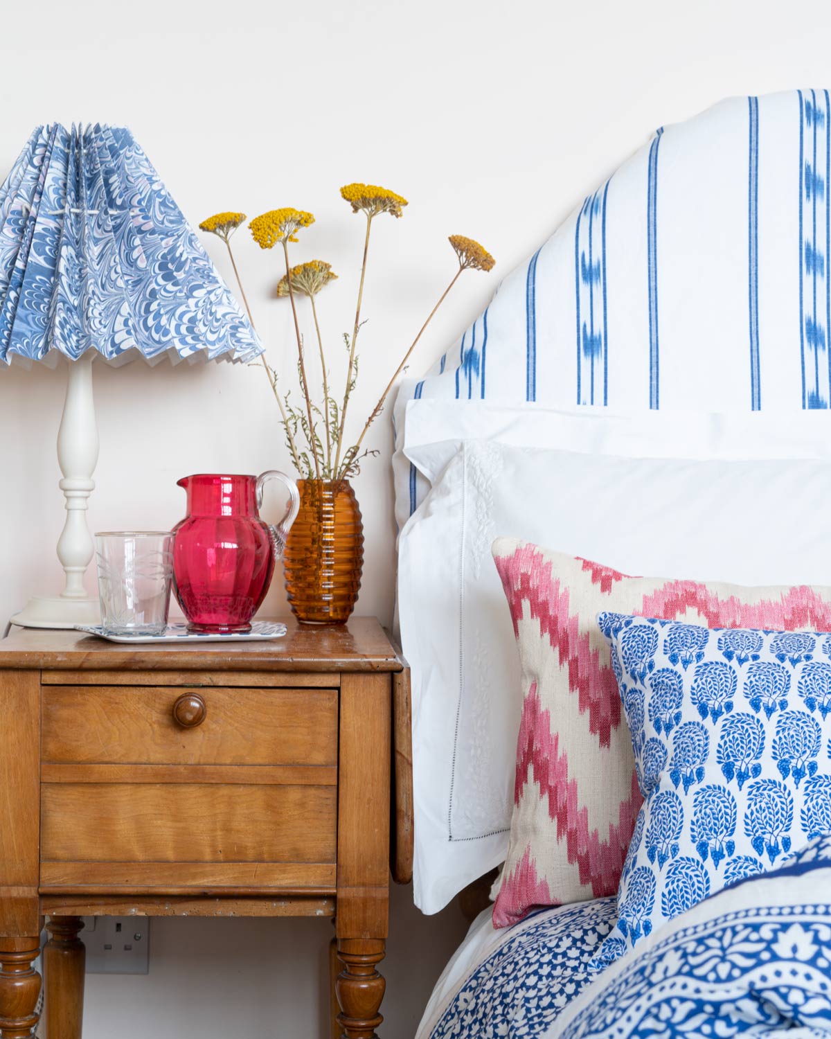 Vicens Fabric - Blue Rails With Indigo Badge