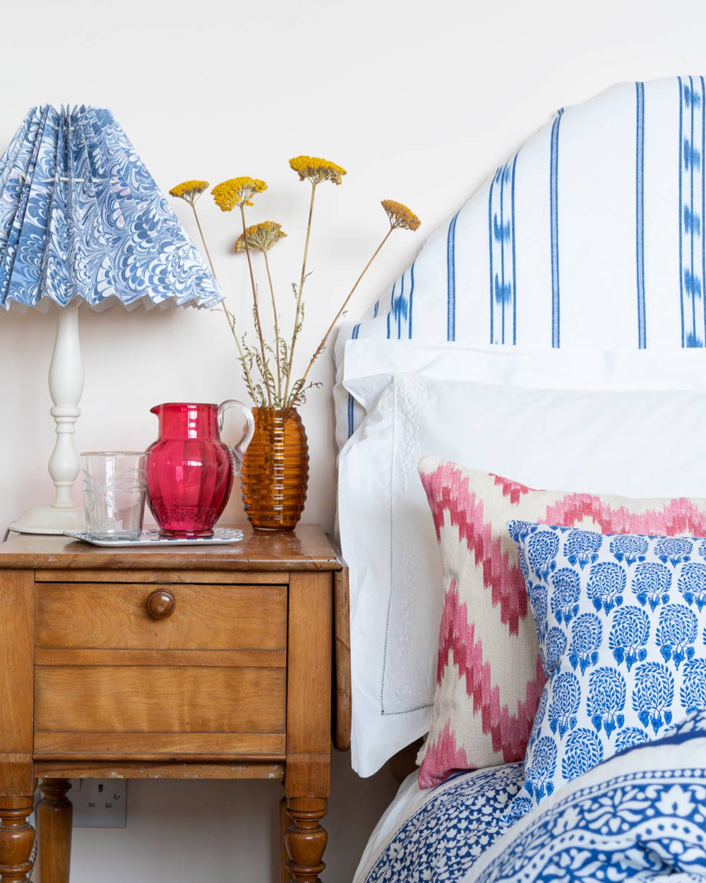 Vicens Fabric - Blue Rails With Indigo Badge